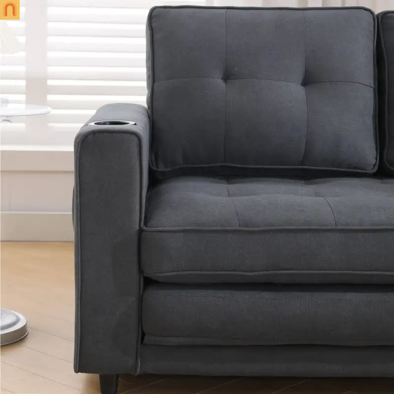 Sofa Bed 3-in-1 Folding Tufted Fabric Dark Gray 55in