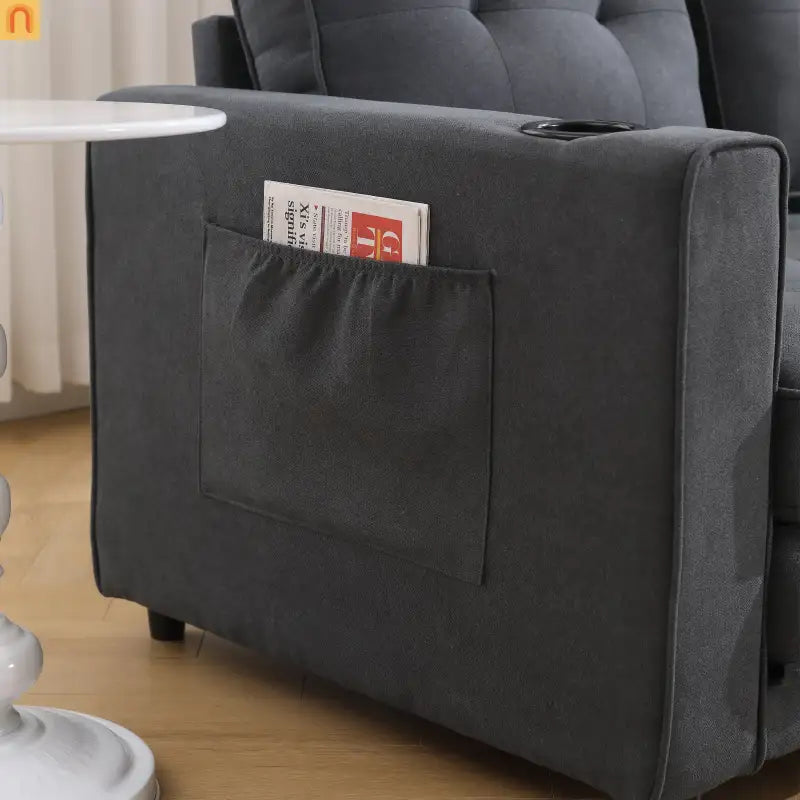 Sofa Bed 3-in-1 Folding Tufted Fabric Dark Gray 55in