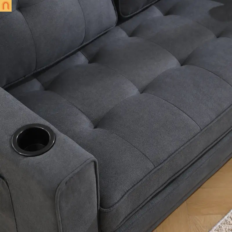 Sofa Bed 3-in-1 Folding Tufted Fabric Dark Gray 55in