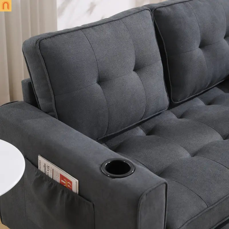 Sofa Bed 3-in-1 Folding Tufted Fabric Dark Gray 55in
