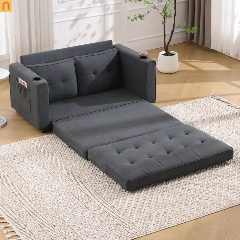 Sofa Bed 3-in-1 Folding Tufted Fabric Dark Gray 55in
