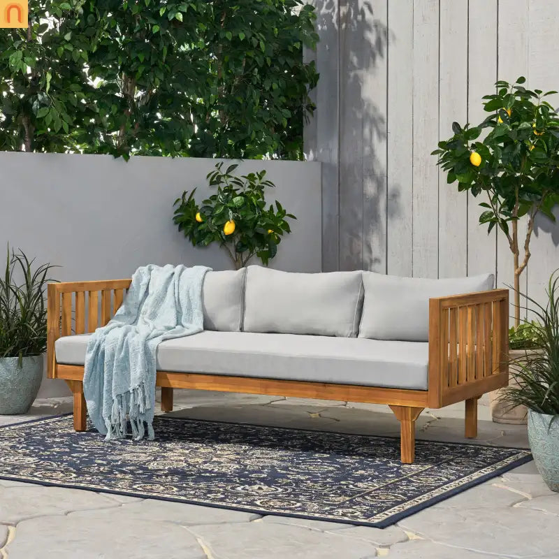 Outdoor Patio Set Acacia Wood Teak Water-Resistant Cushions