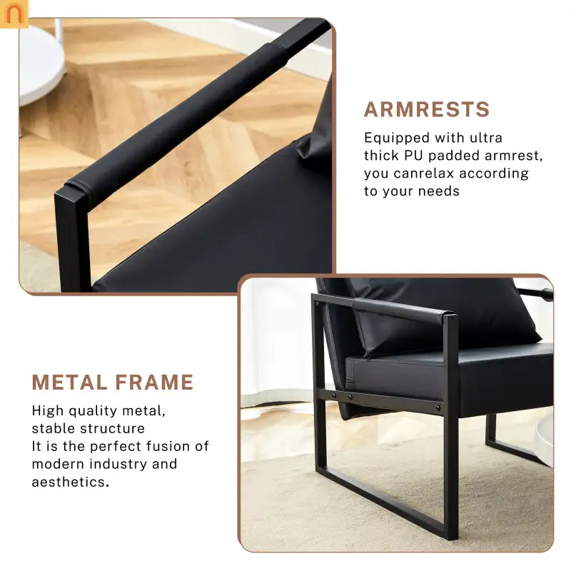 Chair Modern Industrial PU Leather Black Metal Frame 27in