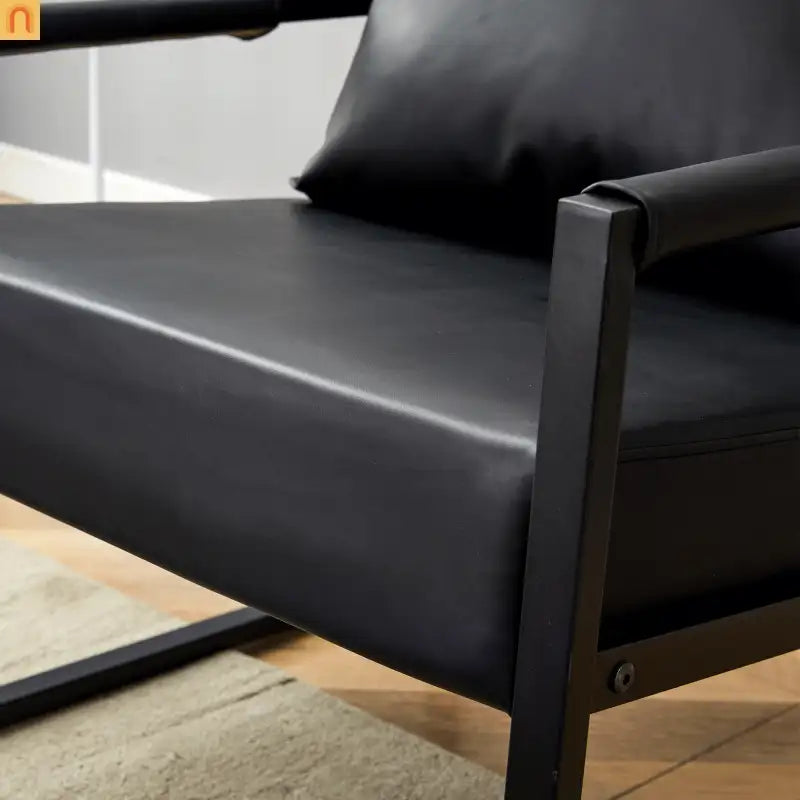 Chair Modern Industrial PU Leather Black Metal Frame 27in