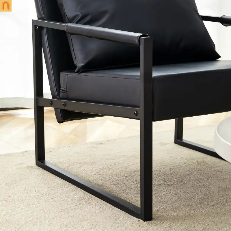Chair Modern Industrial PU Leather Black Metal Frame 27in