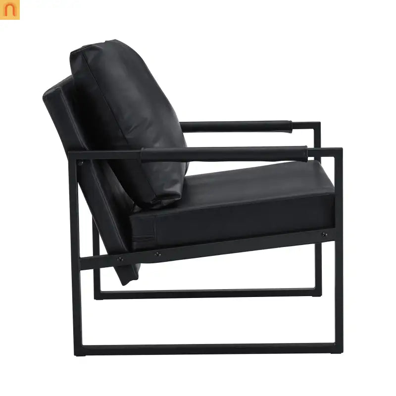 Chair Modern Industrial PU Leather Black Metal Frame 27in