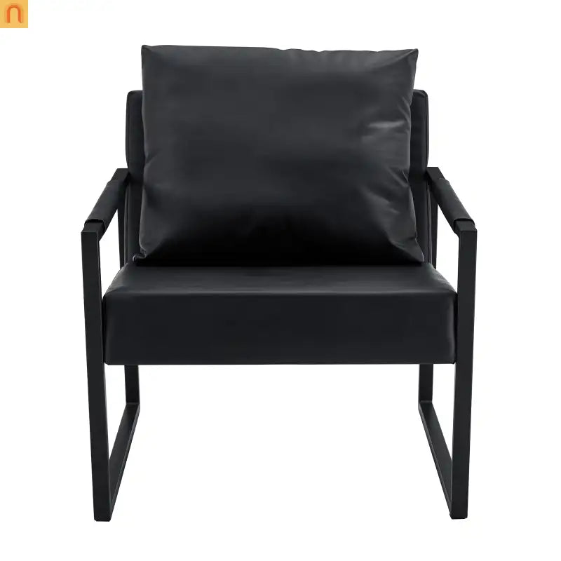 Chair Modern Industrial PU Leather Black Metal Frame 27in