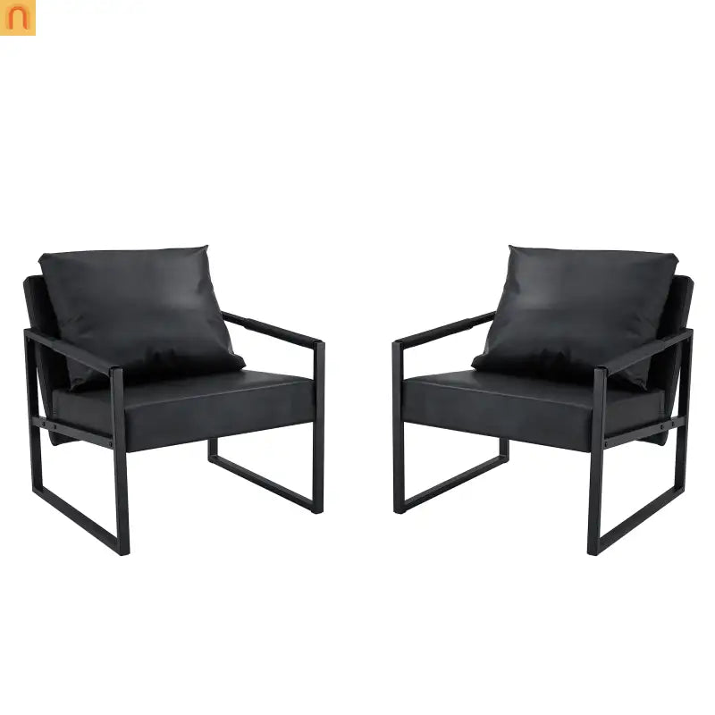 Chair Modern Industrial PU Leather Black Metal Frame 27in