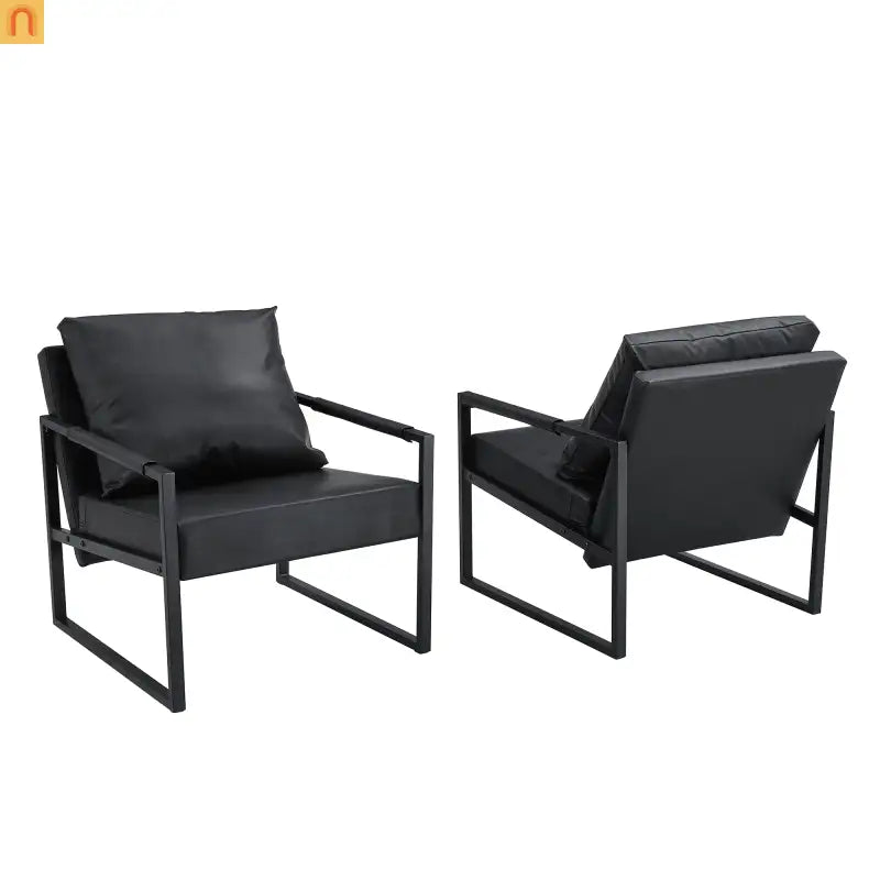 Chair Modern Industrial PU Leather Black Metal Frame 27in
