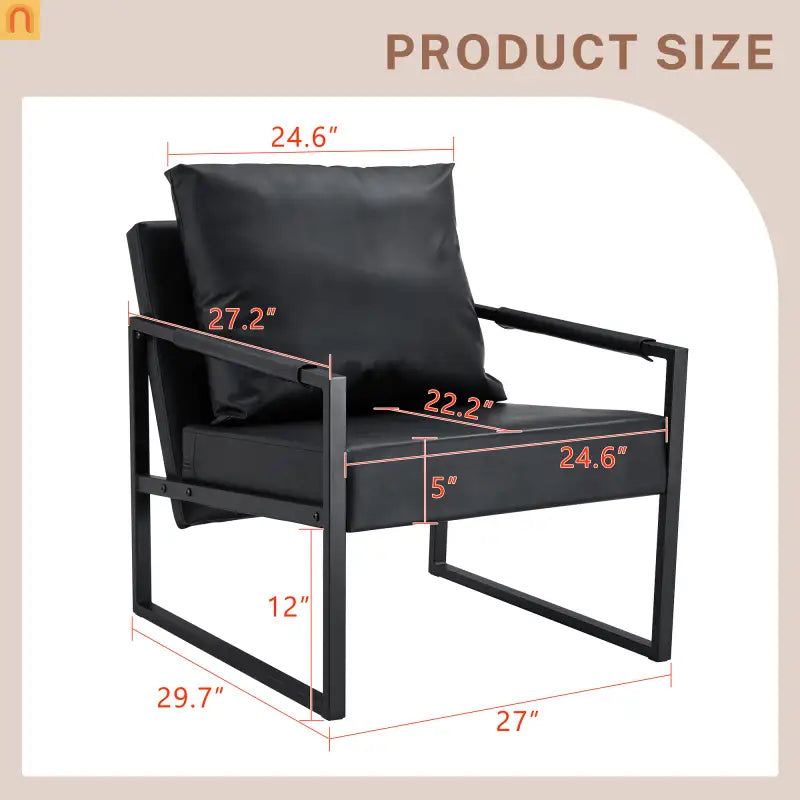 Chair Modern Industrial PU Leather Black Metal Frame 27in