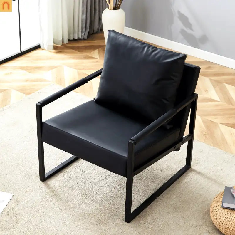 Chair Modern Industrial PU Leather Black Metal Frame 27in