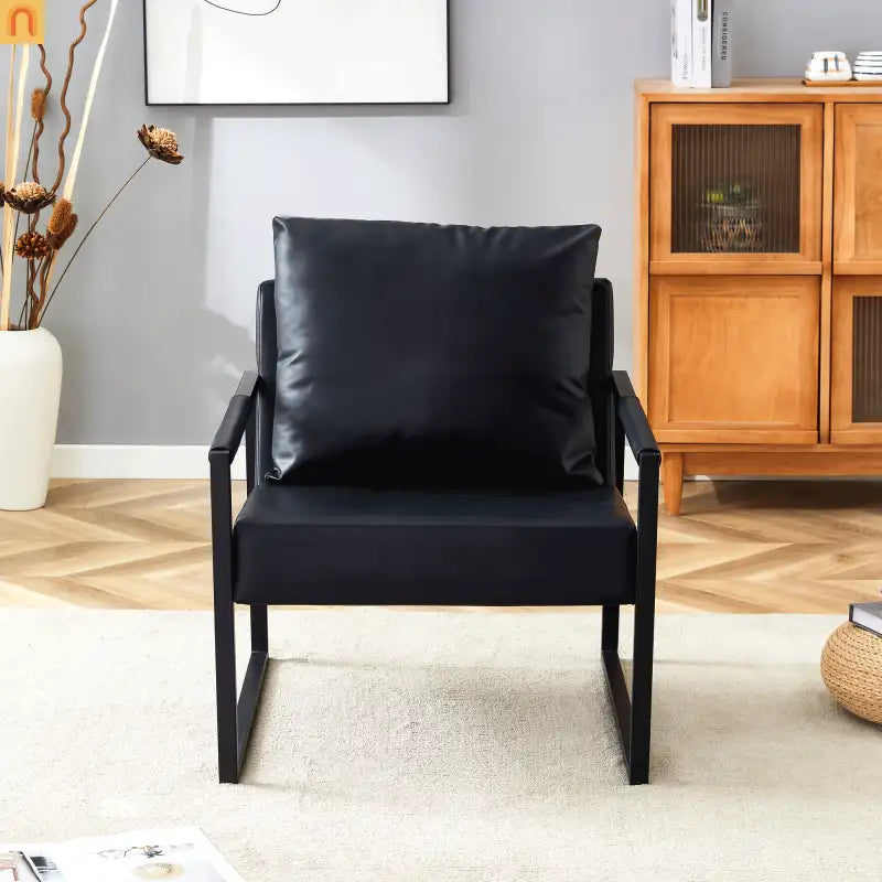 Chair Modern Industrial PU Leather Black Metal Frame 27in