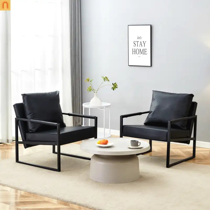 Chair Modern Industrial PU Leather Black Metal Frame 27in