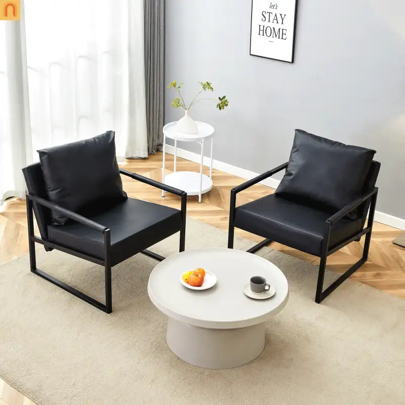 Chair Modern Industrial PU Leather Black Metal Frame 27in