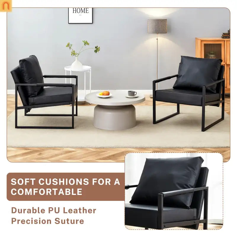 Chair Modern Industrial PU Leather Black Metal Frame 27in