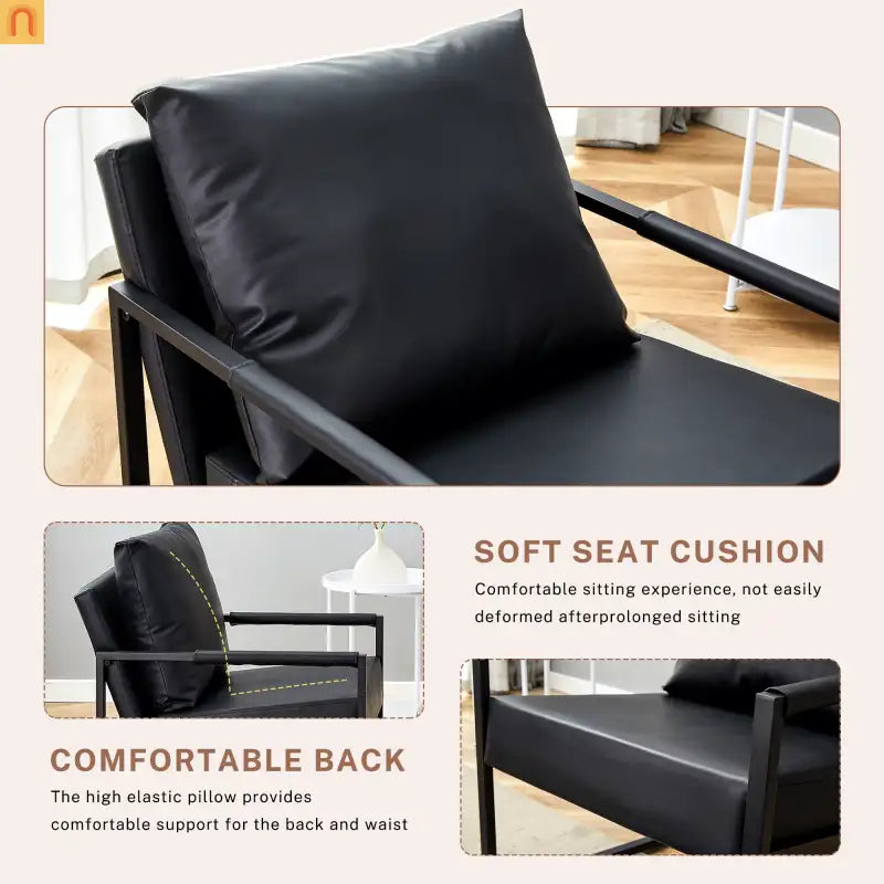Chair Modern Industrial PU Leather Black Metal Frame 27in