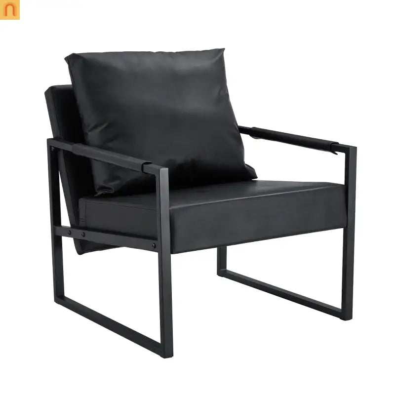 Chair Modern Industrial PU Leather Black Metal Frame 27in