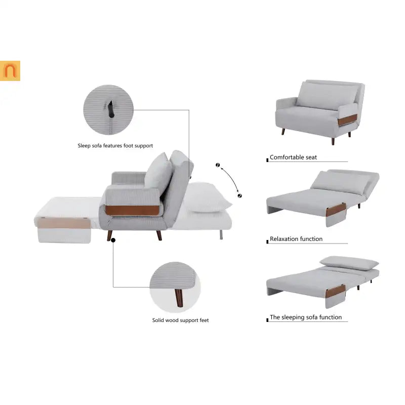 3-in-1 Convertible Sofa Bed Light Gray Polyester