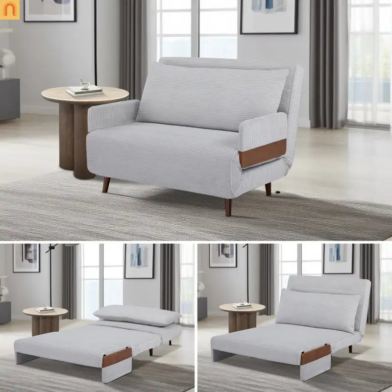 3-in-1 Convertible Sofa Bed Light Gray Polyester