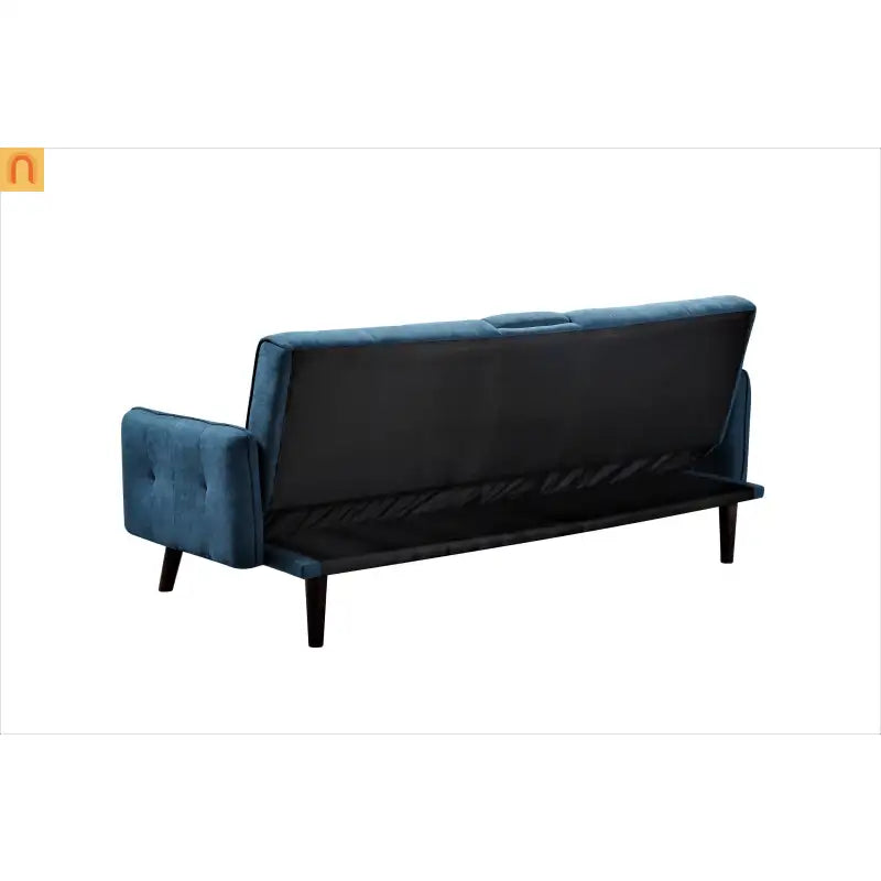 Sofa Convertible Linen Blue 72in Drop-Down Table Cup Holder 250 lb