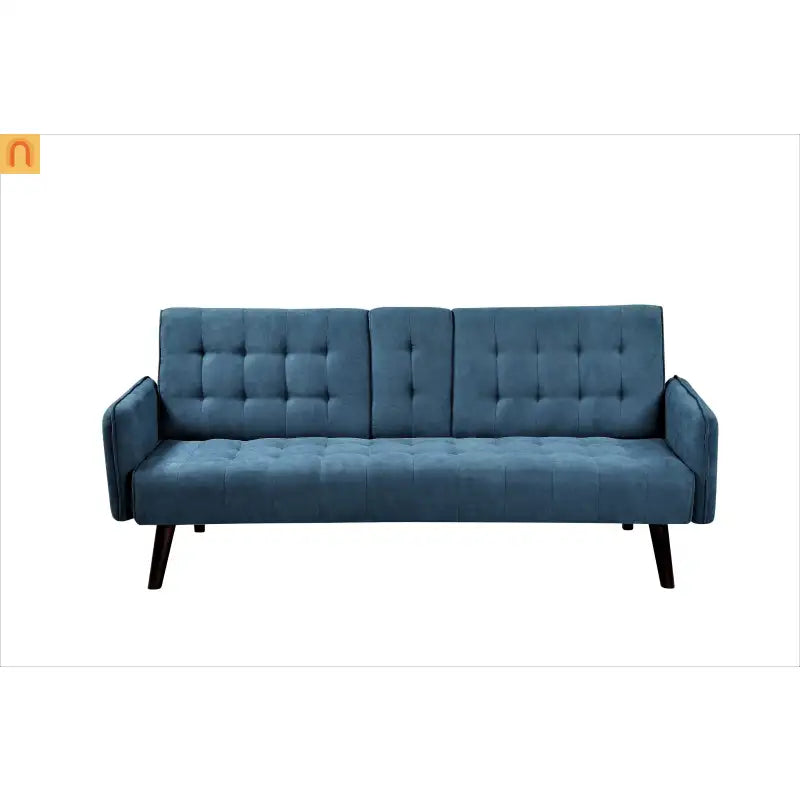 Sofa Convertible Linen Blue 72in Drop-Down Table Cup Holder 250 lb