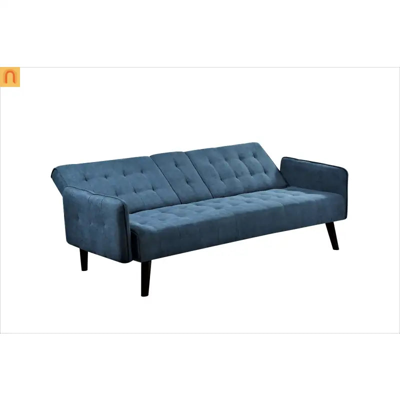Sofa Convertible Linen Blue 72in Drop-Down Table Cup Holder 250 lb