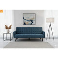 Sofa Convertible Linen Blue 72in Drop-Down Table Cup Holder 250 lb