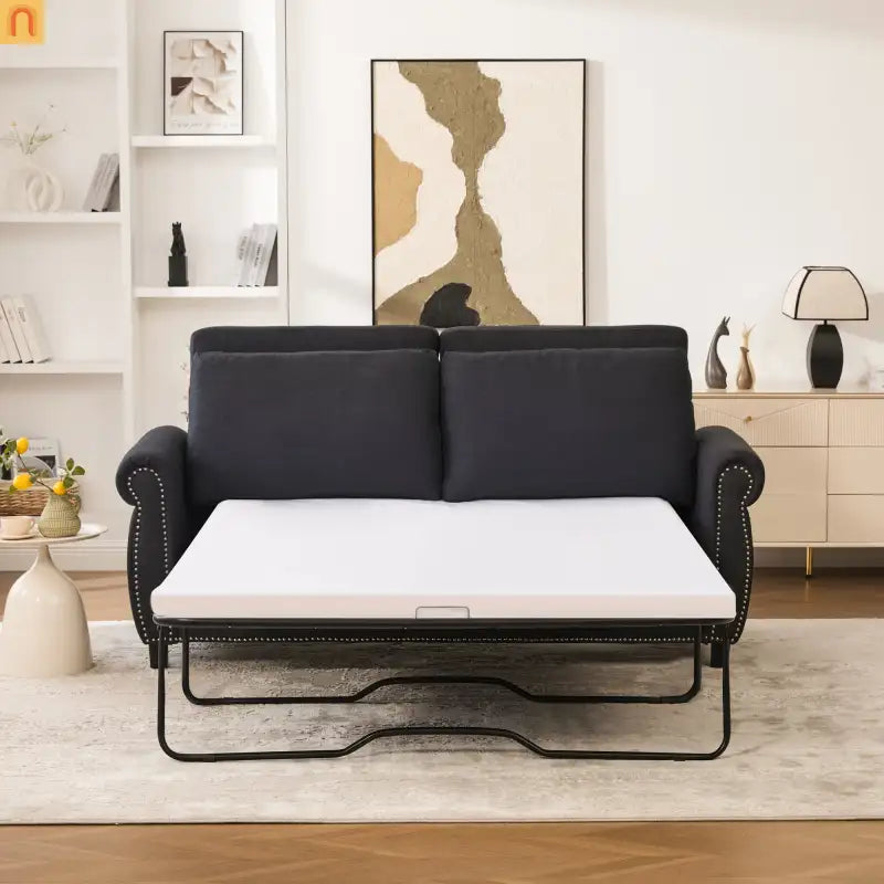 Mattress Memory Foam 3in Pull-Out Sofa Bed Dark Gray Linen Queen