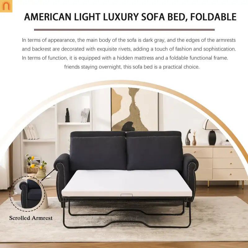 Mattress Memory Foam 3in Pull-Out Sofa Bed Dark Gray Linen Queen