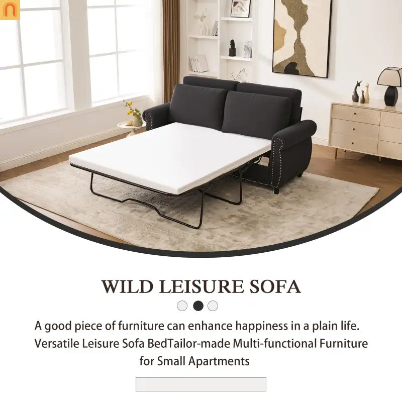 Mattress Memory Foam 3in Pull-Out Sofa Bed Dark Gray Linen Queen
