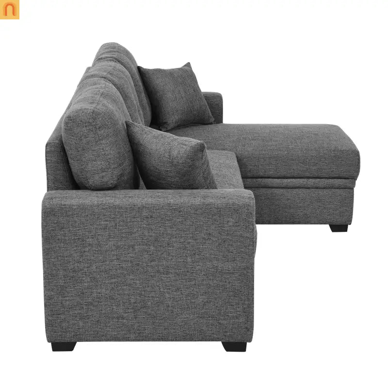 Sofa Sectional Polyester Gray Pull-Out Sleeper 76in Chaise Storage