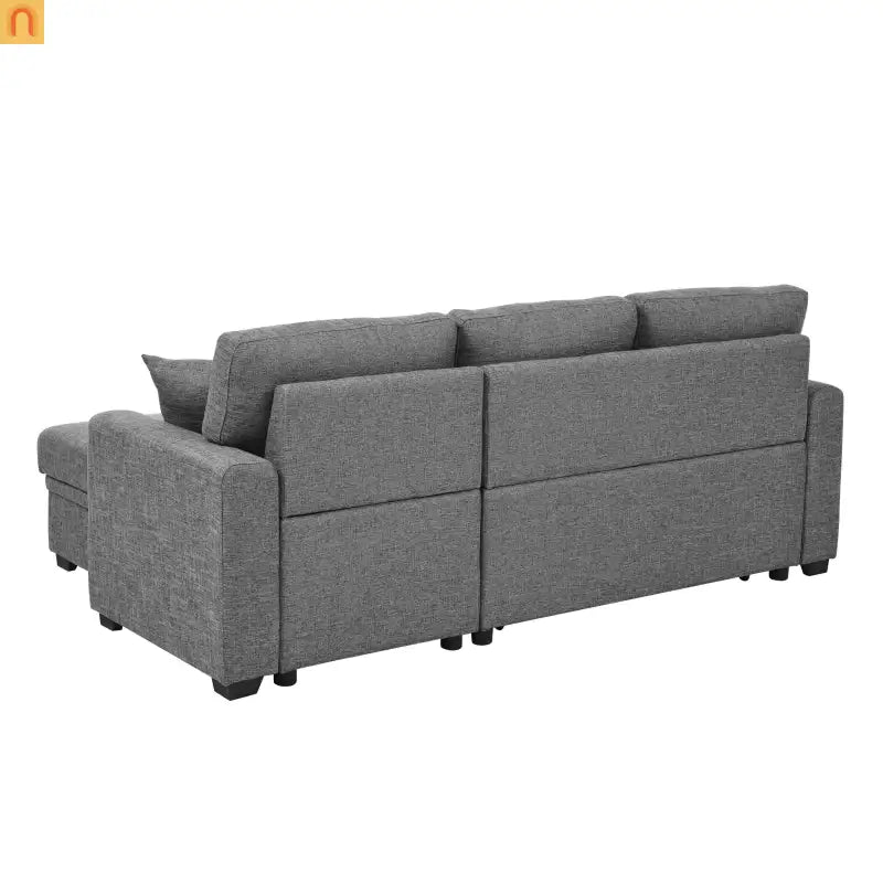 Sofa Sectional Polyester Gray Pull-Out Sleeper 76in Chaise Storage
