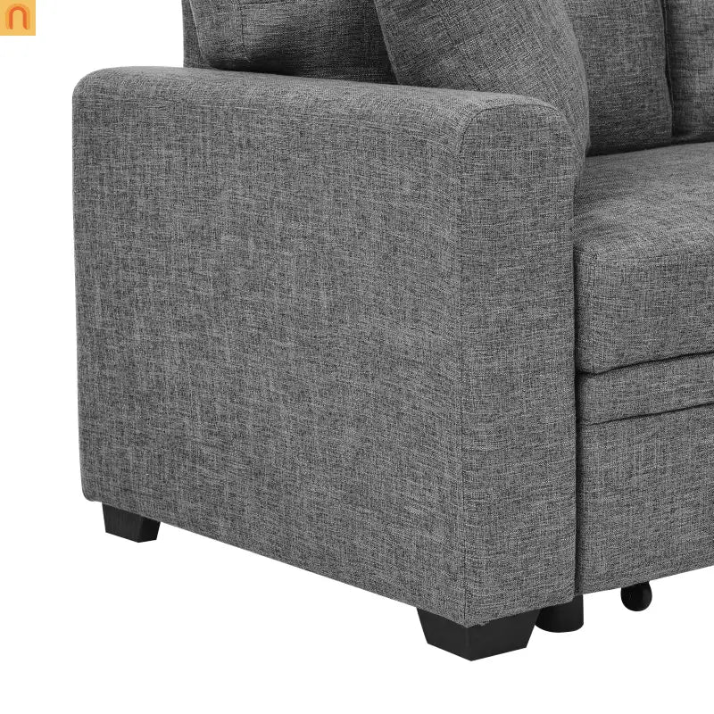 Sofa Sectional Polyester Gray Pull-Out Sleeper 76in Chaise Storage