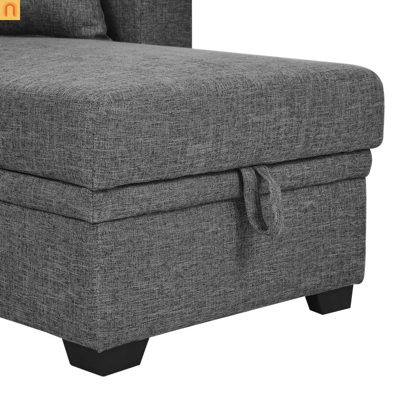Sofa Sectional Polyester Gray Pull-Out Sleeper 76in Chaise Storage