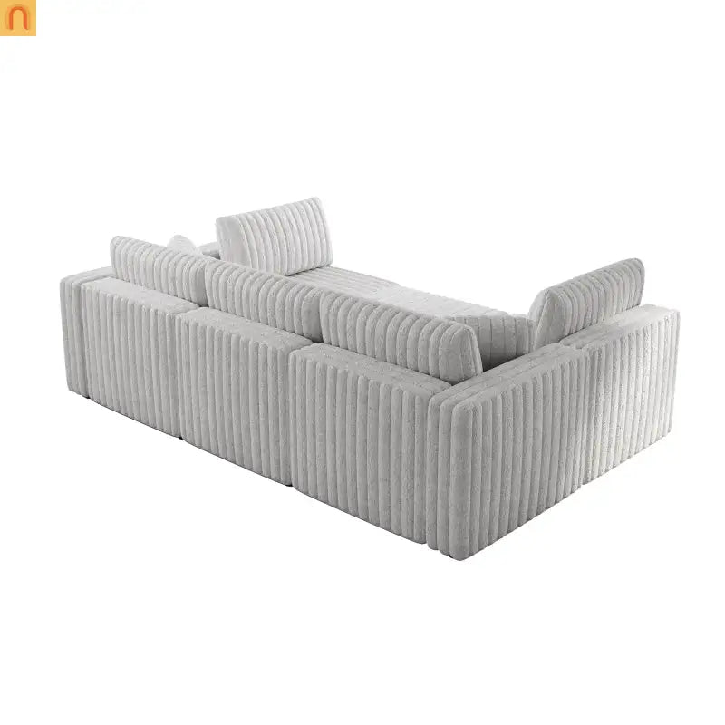 Sofa Modular Microfiber Light Gray 6-Seat Hydraulic Ottoman