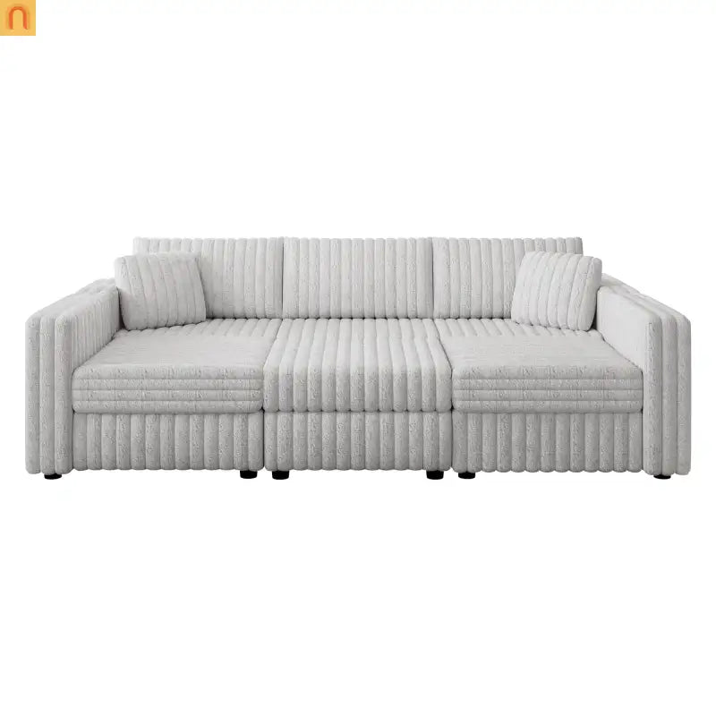 Sofa Modular Microfiber Light Gray 6-Seat Hydraulic Ottoman