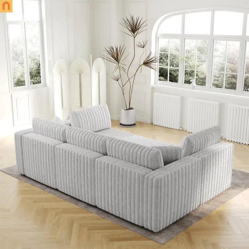 Sofa Modular Microfiber Light Gray 6-Seat Hydraulic Ottoman
