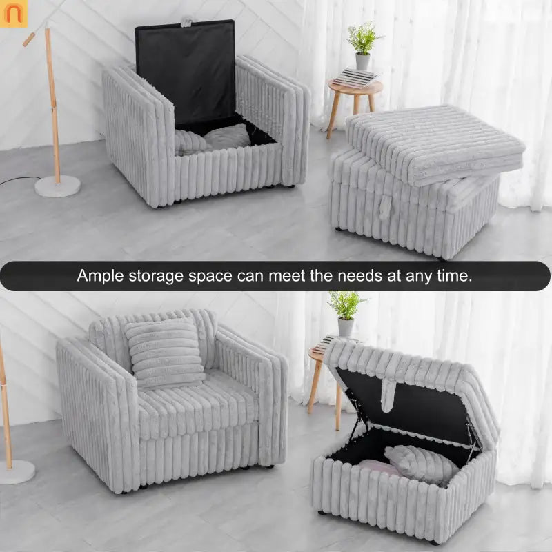 Sofa Modular Microfiber Light Gray 6-Seat Hydraulic Ottoman