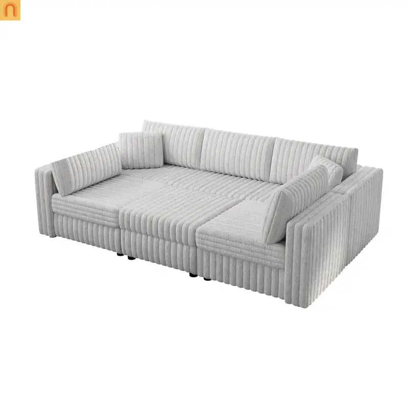 Sofa Modular Microfiber Light Gray 6-Seat Hydraulic Ottoman