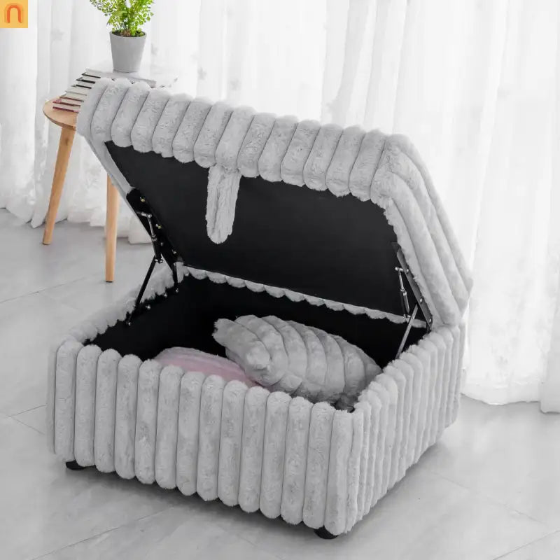 Sofa Modular Microfiber Light Gray 6-Seat Hydraulic Ottoman