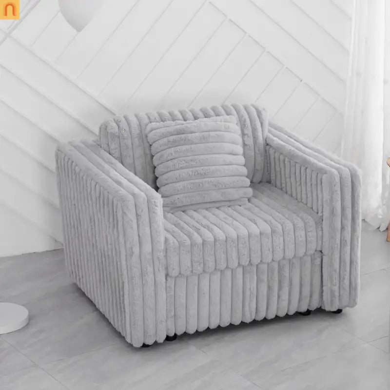 Sofa Modular Microfiber Light Gray 6-Seat Hydraulic Ottoman