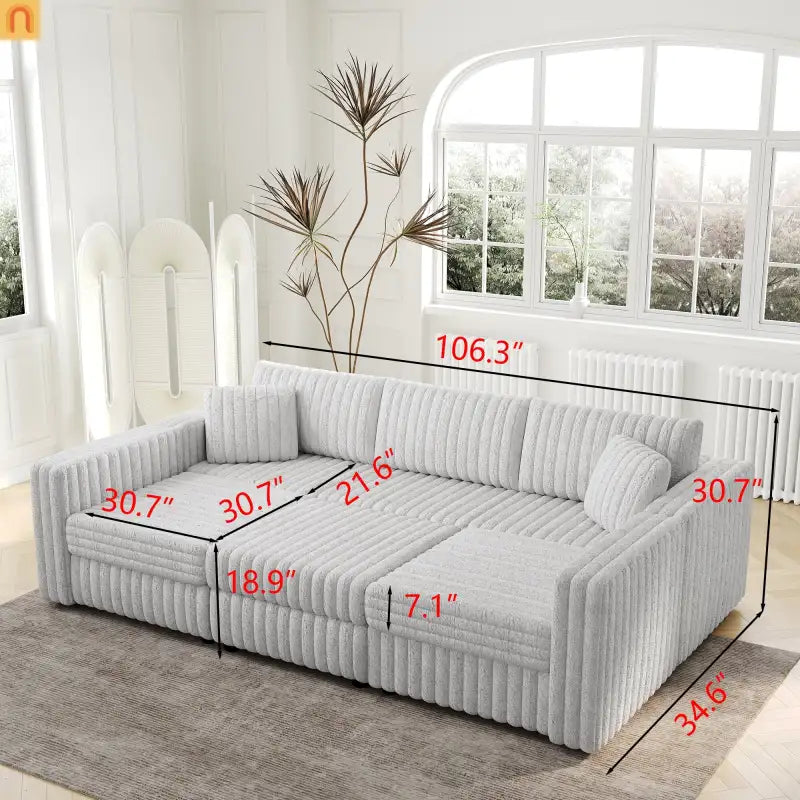Sofa Modular Microfiber Light Gray 6-Seat Hydraulic Ottoman