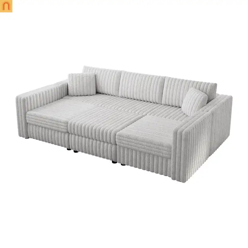 Sofa Modular Microfiber Light Gray 6-Seat Hydraulic Ottoman