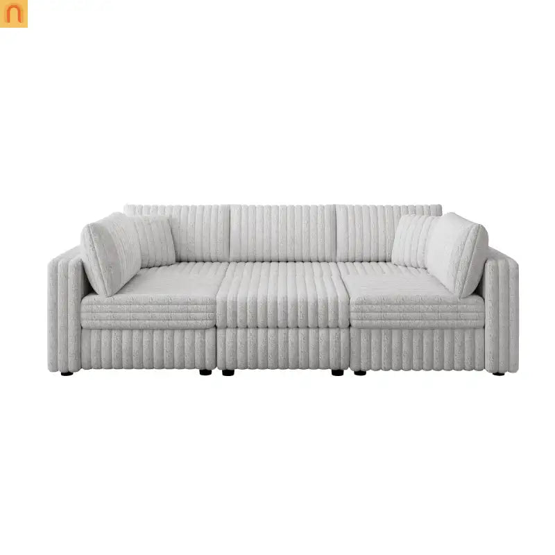 Sofa Modular Microfiber Light Gray 6-Seat Hydraulic Ottoman