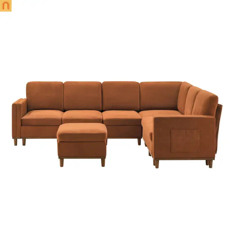 Sofa Modular Fabric Orange Deep Seat 6-Seat 110in