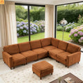 Sofa Modular Fabric Orange Deep Seat 6-Seat 110in