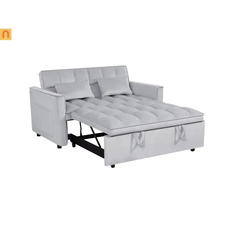 Loveseat Velvet Light Gray Sleeper 2-Seat 54in Adjustable Back