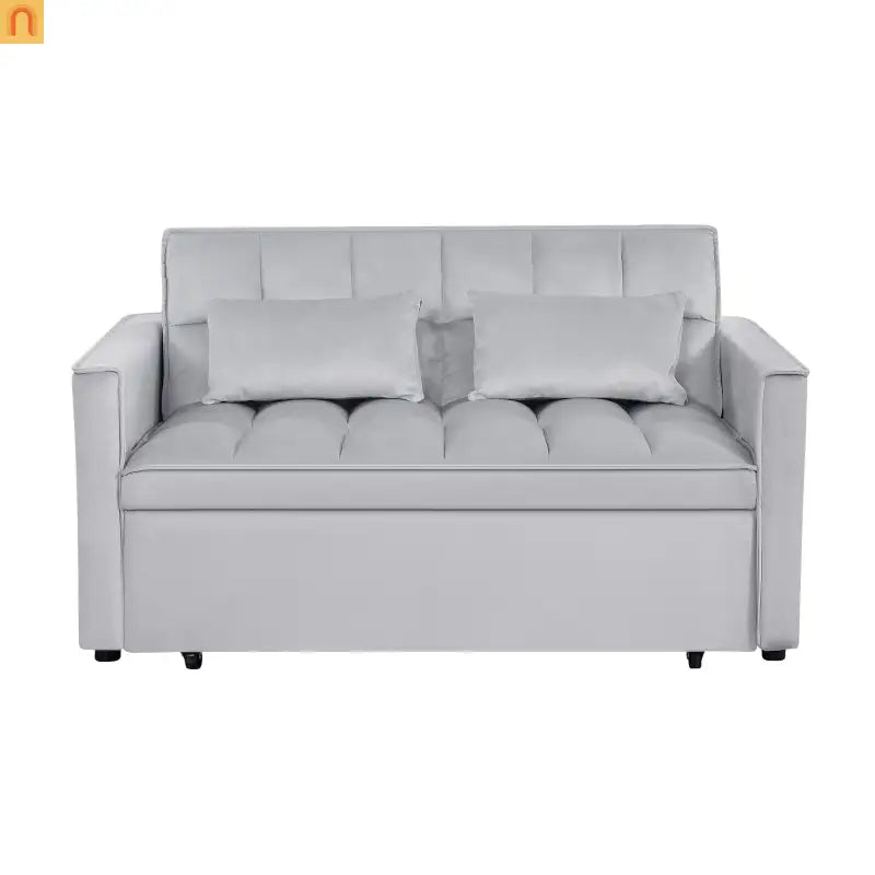 Loveseat Velvet Light Gray Sleeper 2-Seat 54in Adjustable Back