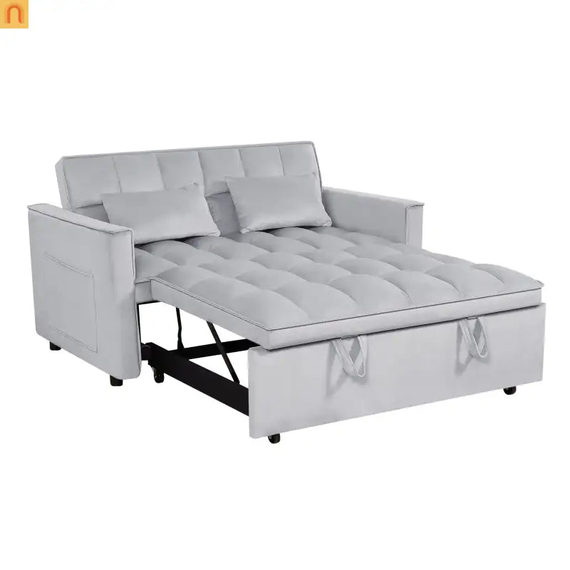 Loveseat Velvet Light Gray Sleeper 2-Seat 54in Adjustable Back