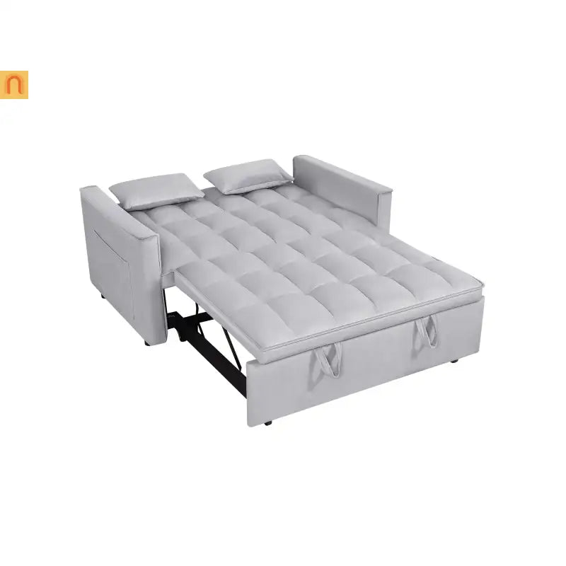 Loveseat Velvet Light Gray Sleeper 2-Seat 54in Adjustable Back